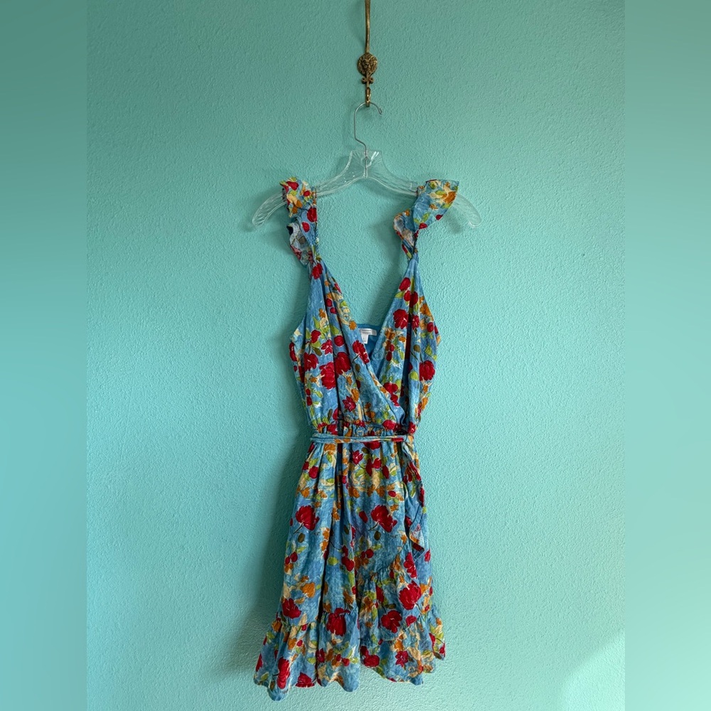 🌹 LC Lauren Conrad Red and Blue Tiered Wrap Midi Dress